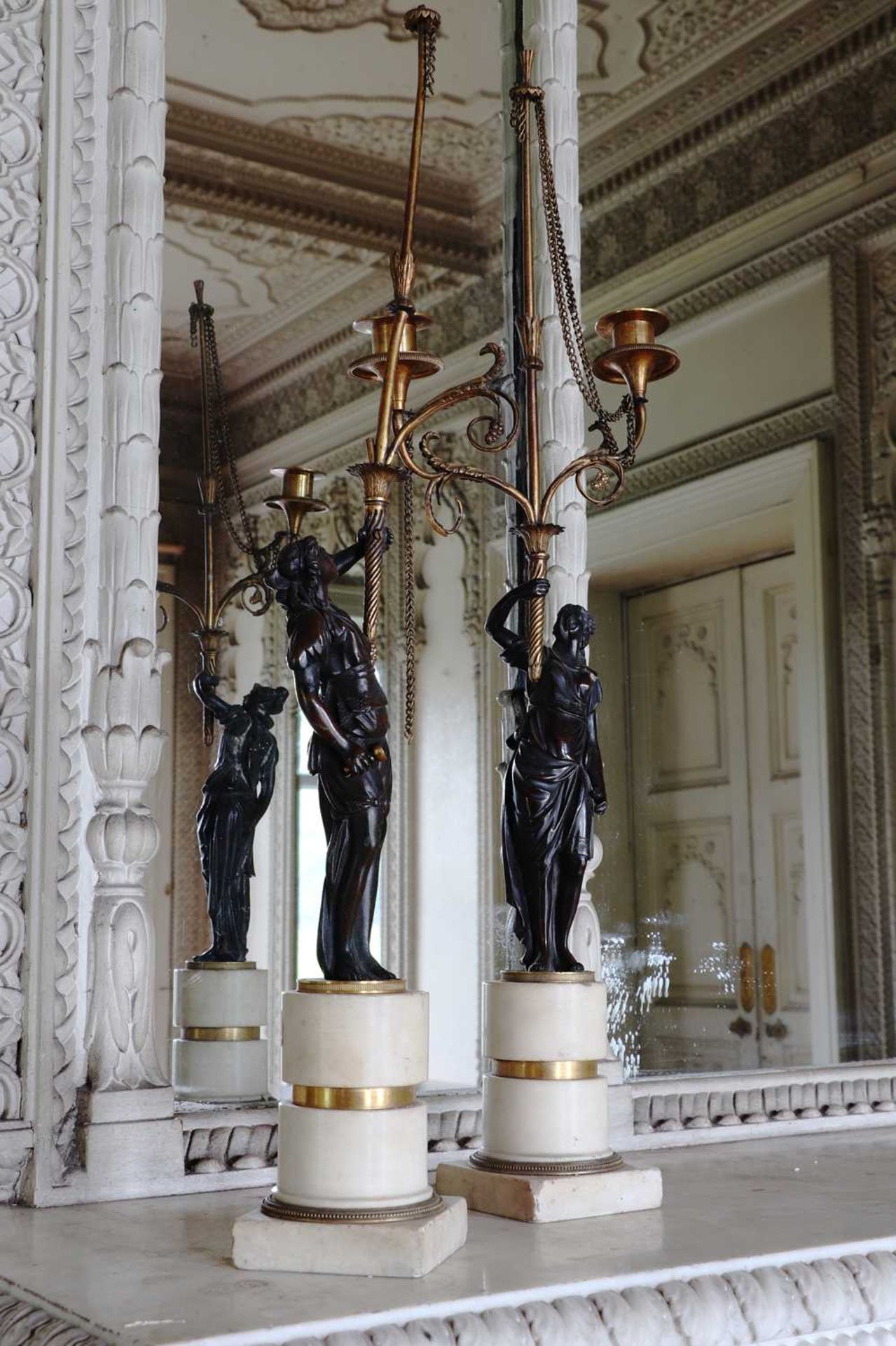 ☘ A pair of Regency gilt and patinated bronze candelabra, - Image 3 of 10