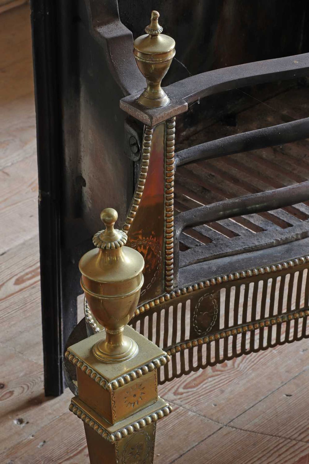 ☘ An Adam Revival brass and steel serpentine fire grate, - Image 2 of 8