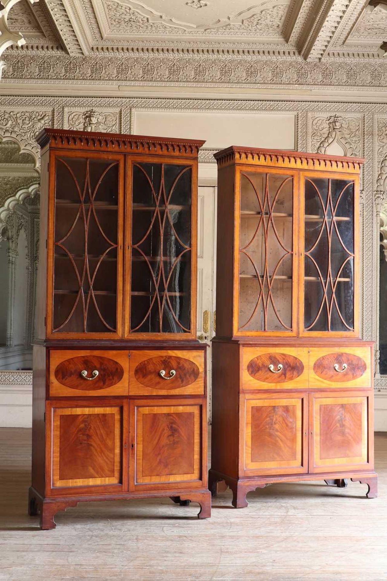 ☘ A pair of late George III satinwood secretaire cabinets, - Image 2 of 14