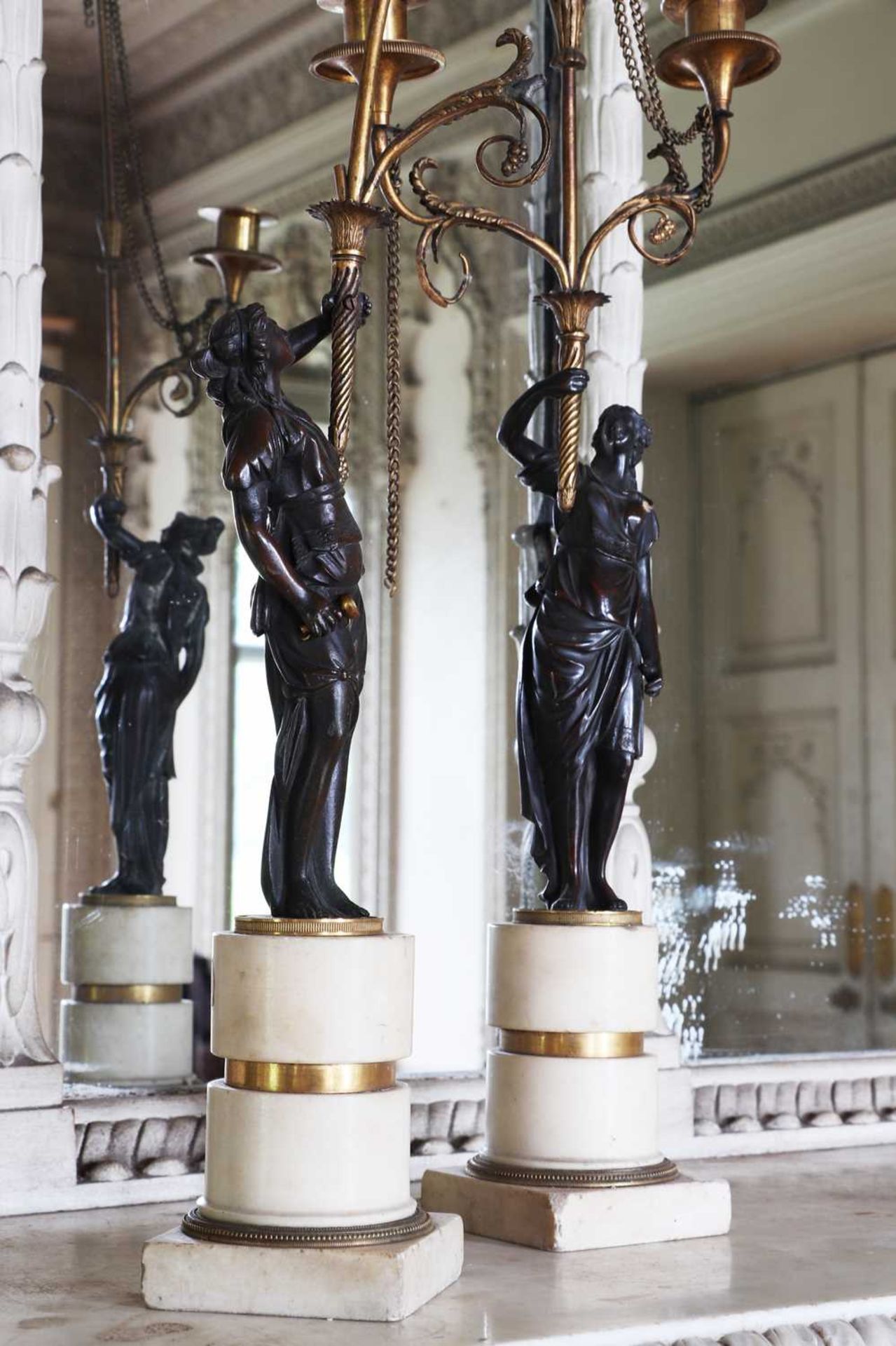 ☘ A pair of Regency gilt and patinated bronze candelabra, - Image 8 of 10