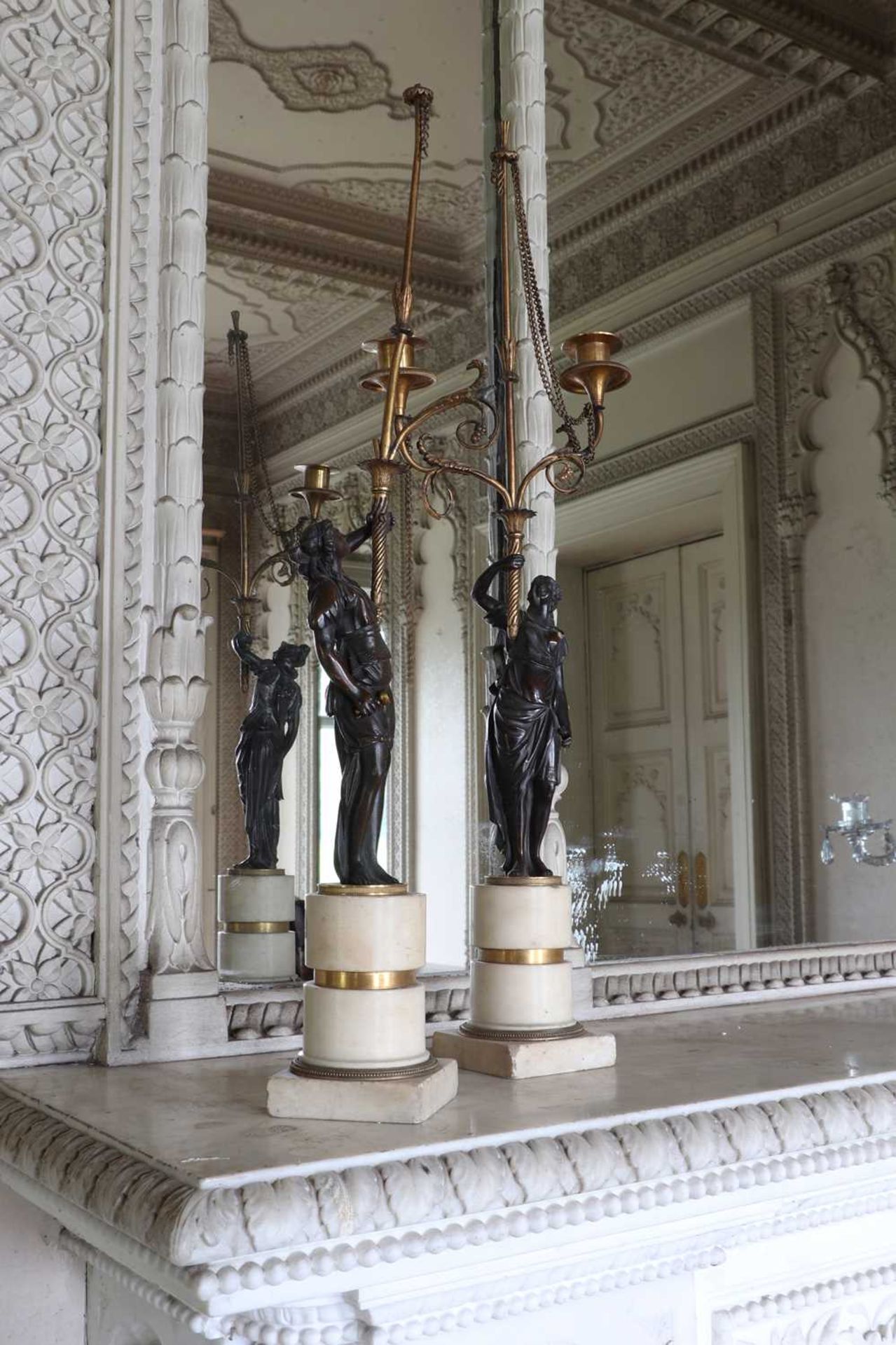 ☘ A pair of Regency gilt and patinated bronze candelabra, - Image 7 of 10
