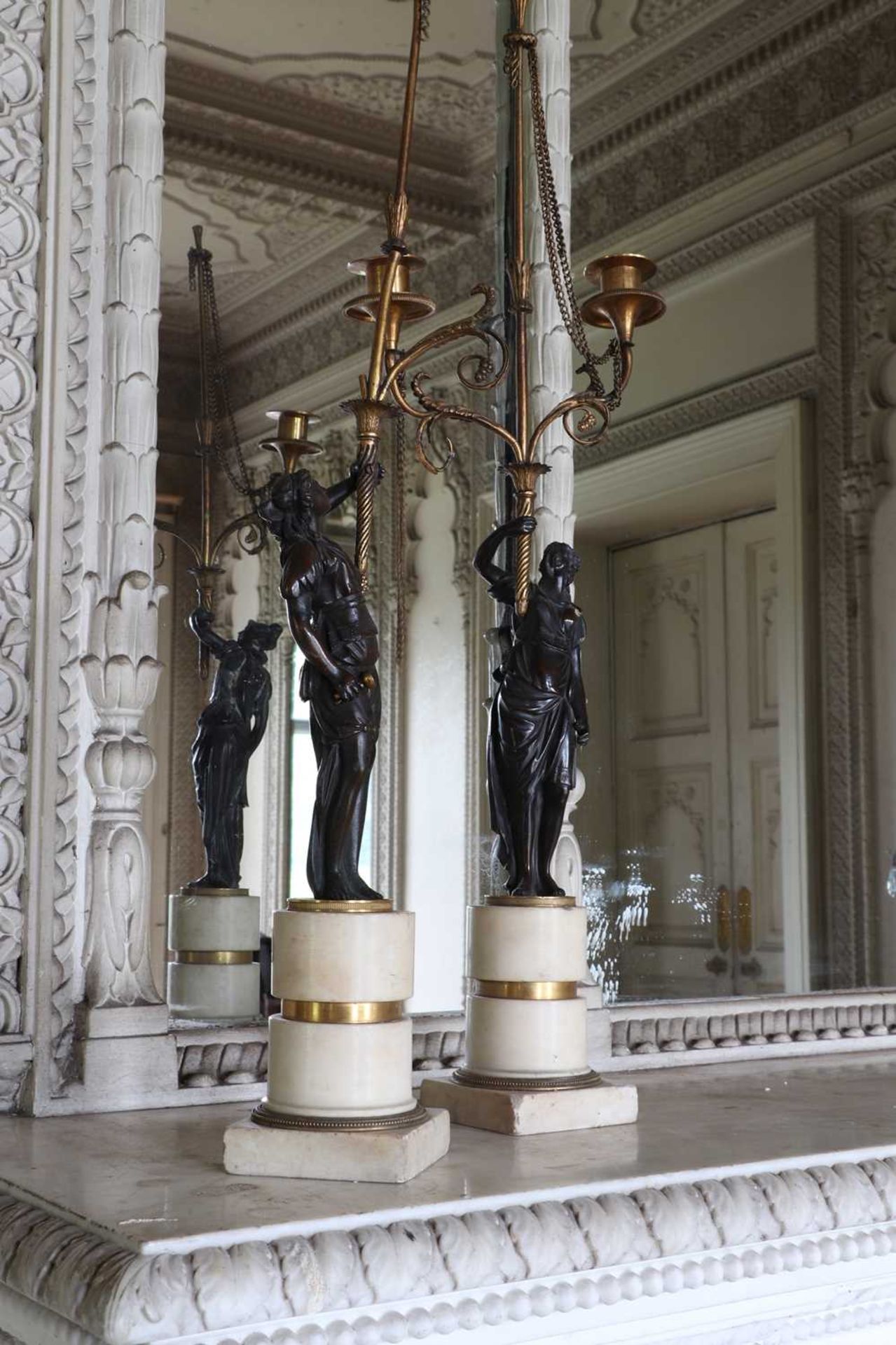 ☘ A pair of Regency gilt and patinated bronze candelabra, - Image 6 of 10