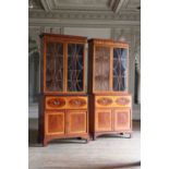 ☘ A pair of late George III satinwood secretaire cabinets,