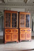 ☘ A pair of late George III satinwood secretaire cabinets,