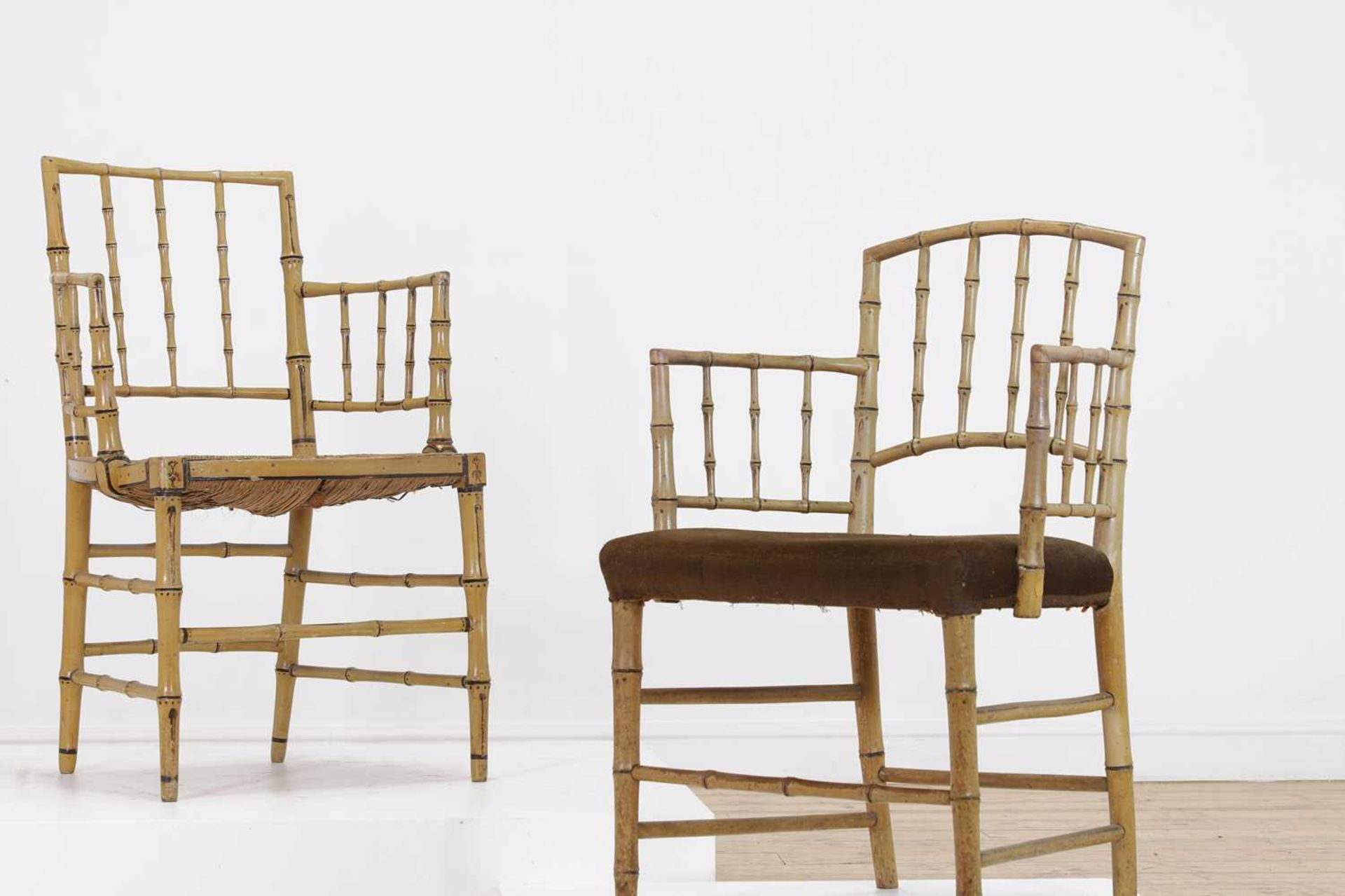 Two Regency faux bamboo painted open armchairs, - Bild 7 aus 27