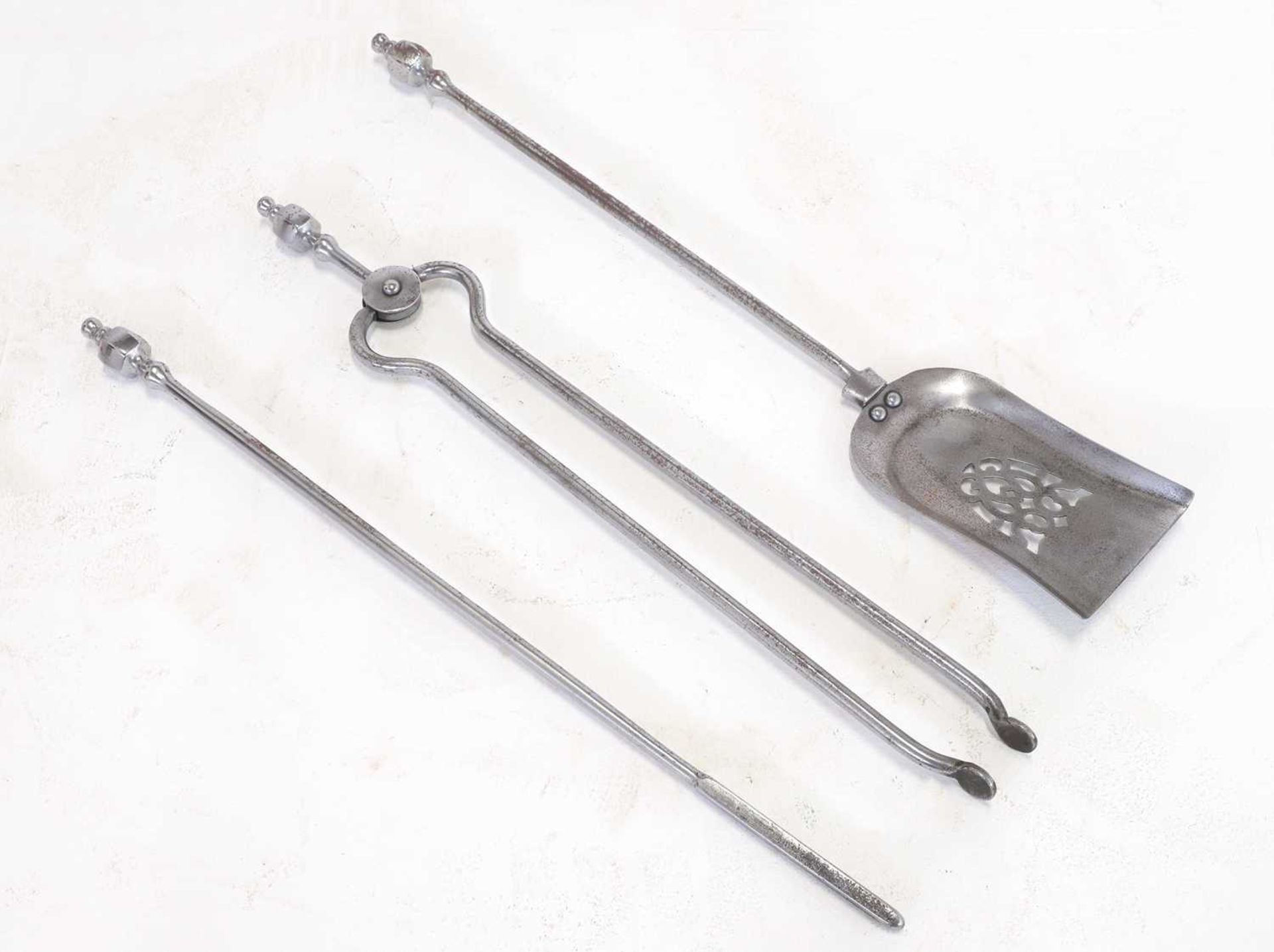 A set of three polished steel fire irons, - Image 2 of 10