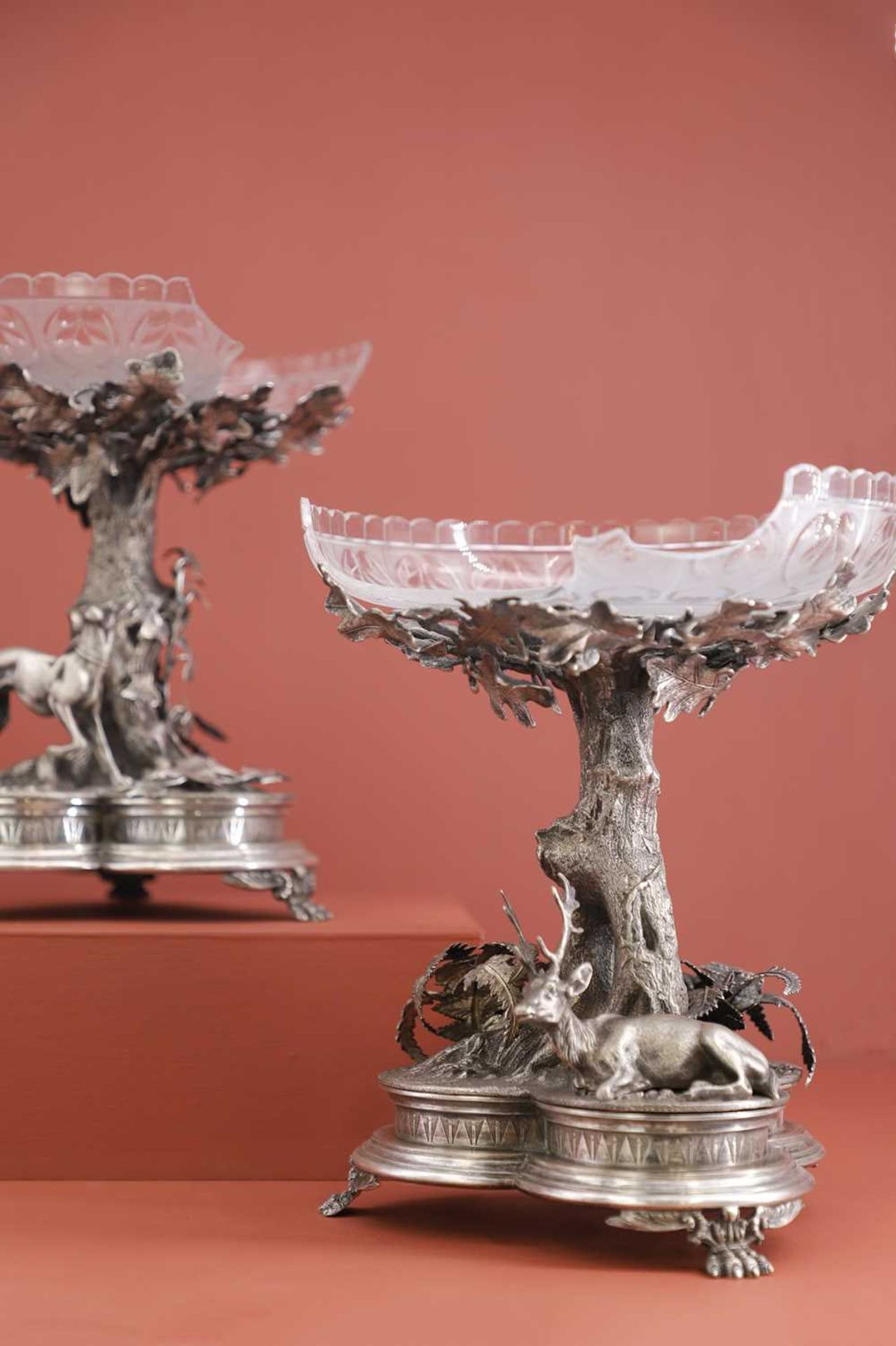 A Victorian three-piece silver-plated table garniture, - Image 7 of 30