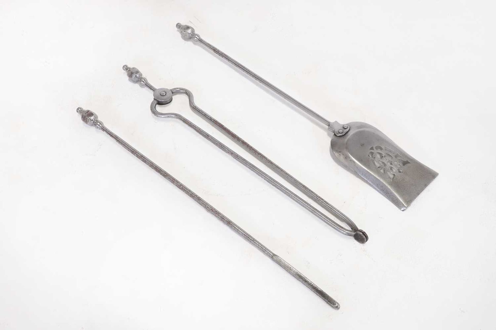 A set of three polished steel fire irons, - Image 8 of 10