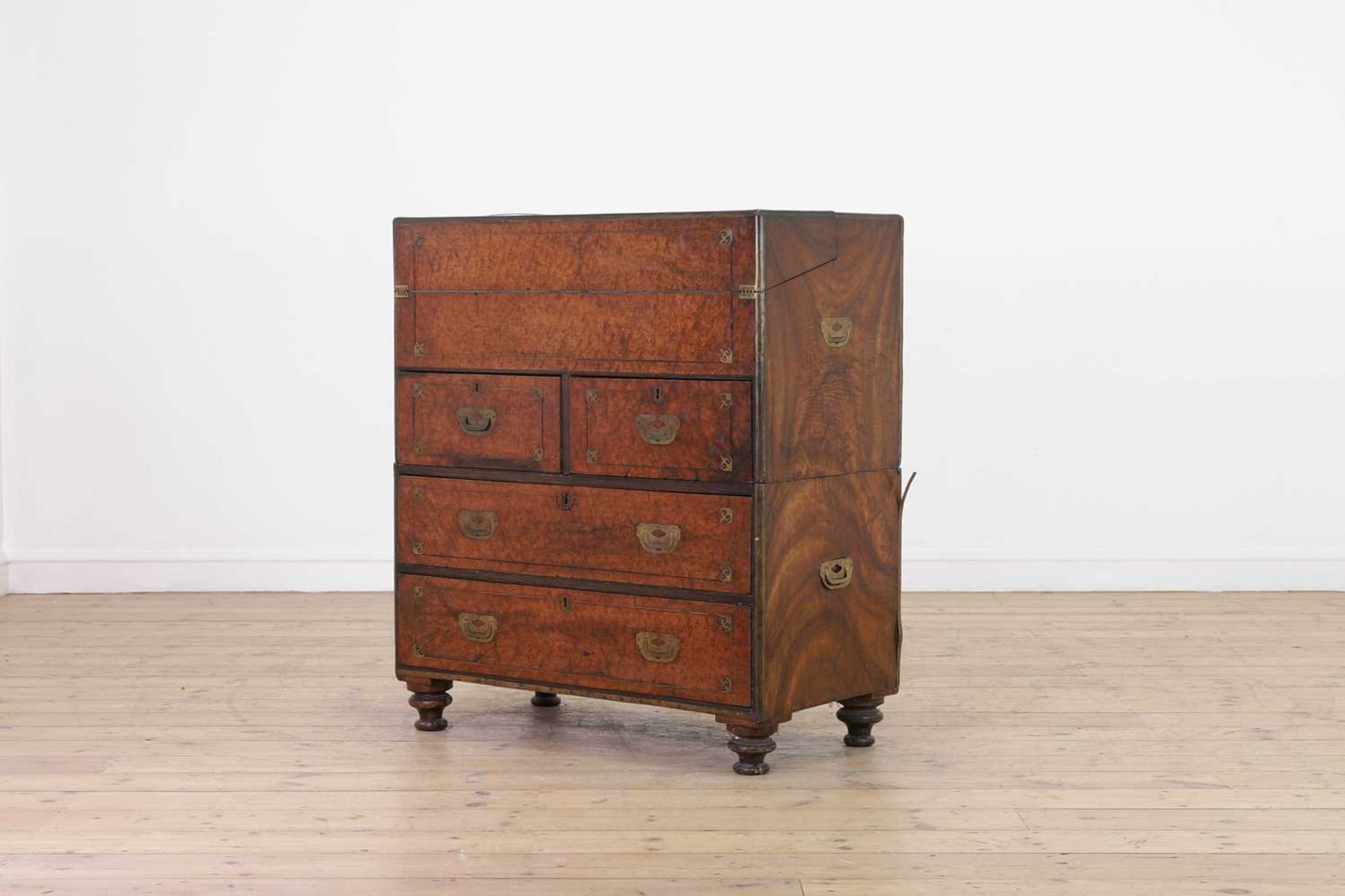 A camphor wood and brass campaign secretaire chest, - Image 2 of 24
