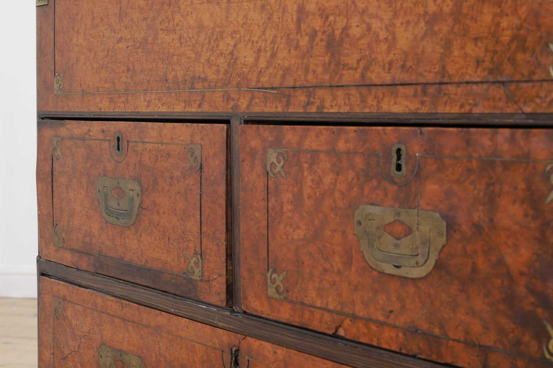 A camphor wood and brass campaign secretaire chest, - Image 9 of 24