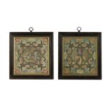 A pair of small embroidered pictures,