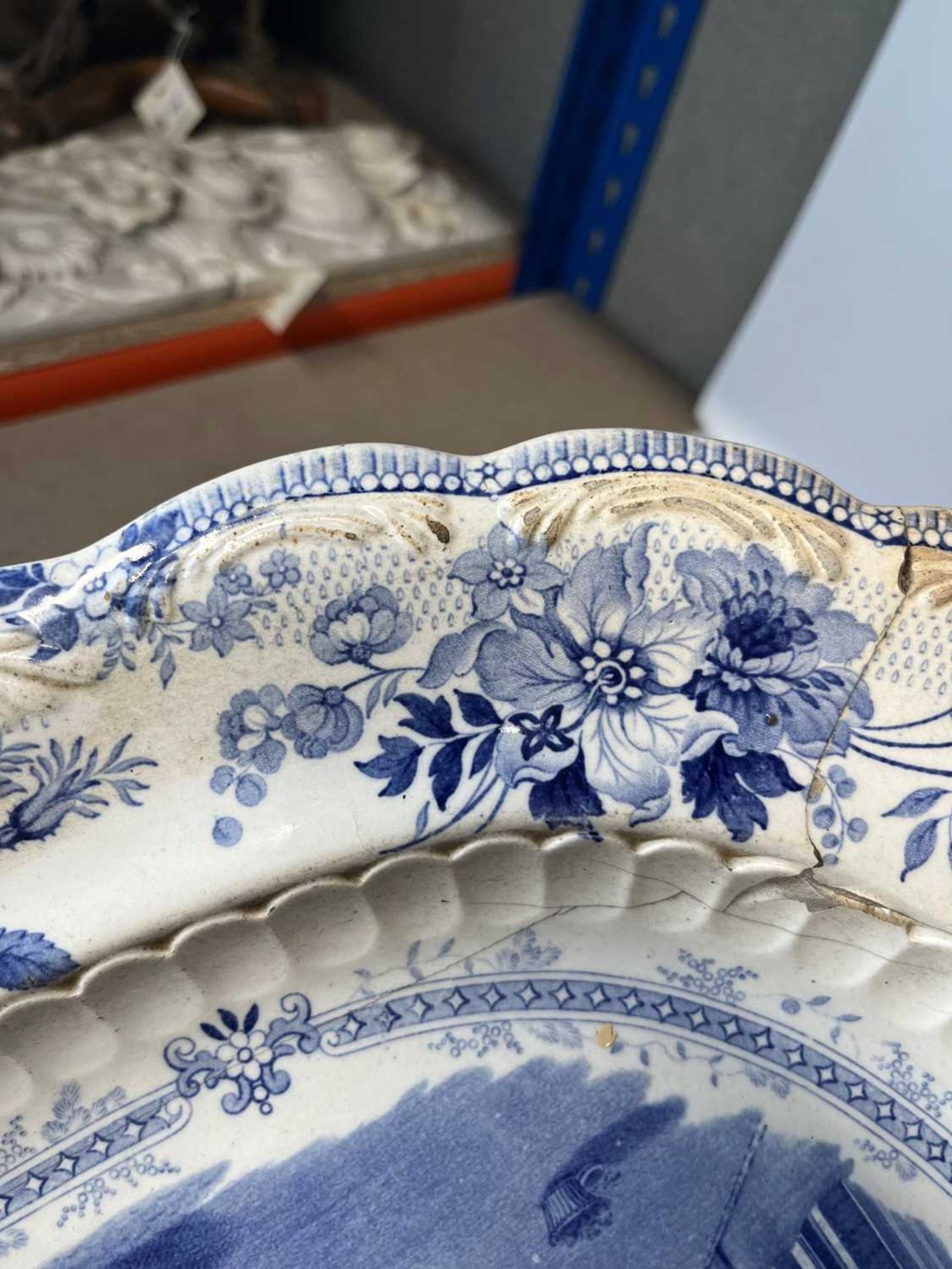 Seven various blue and white glazed stoneware meat plates, - Bild 30 aus 33