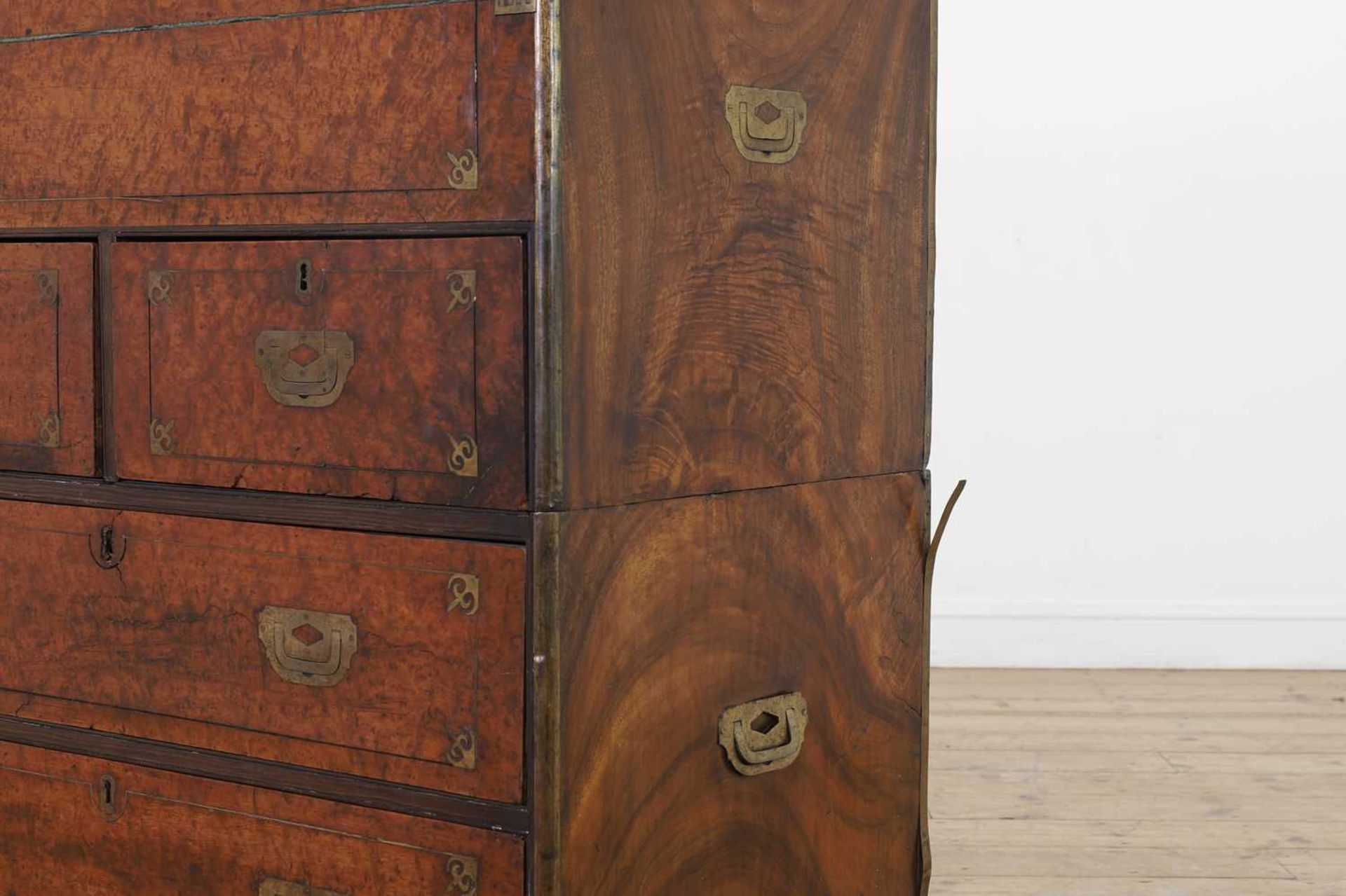 A camphor wood and brass campaign secretaire chest, - Image 8 of 24