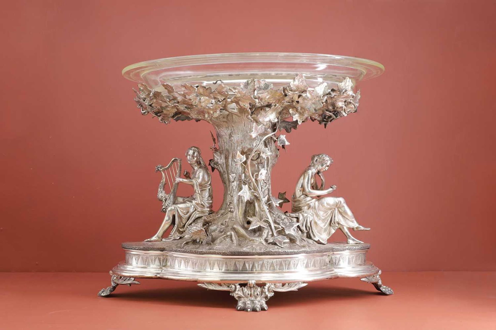 A Victorian three-piece silver-plated table garniture, - Image 4 of 30