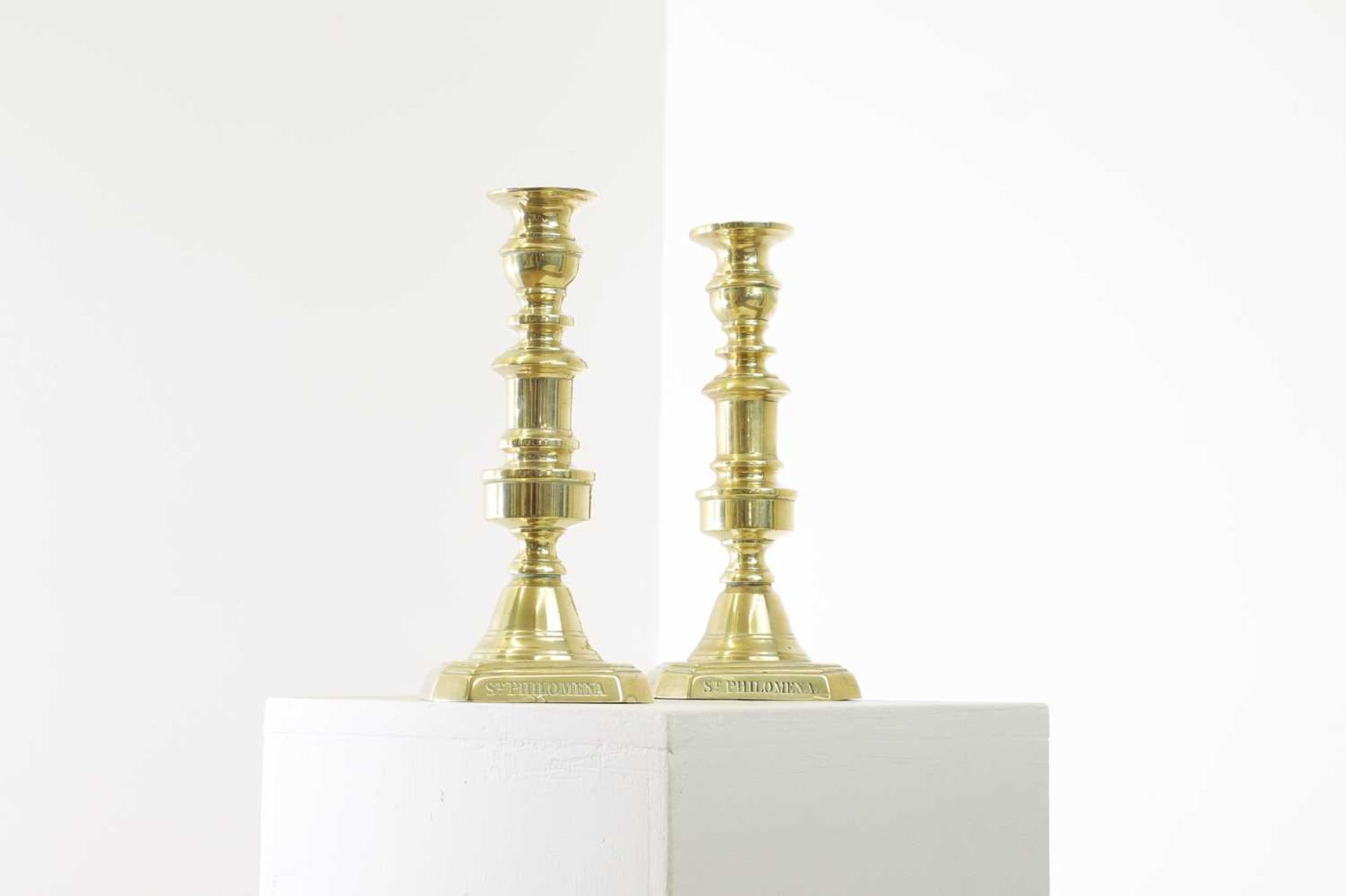 A pair of Victorian brass candlesticks, - Image 5 of 30