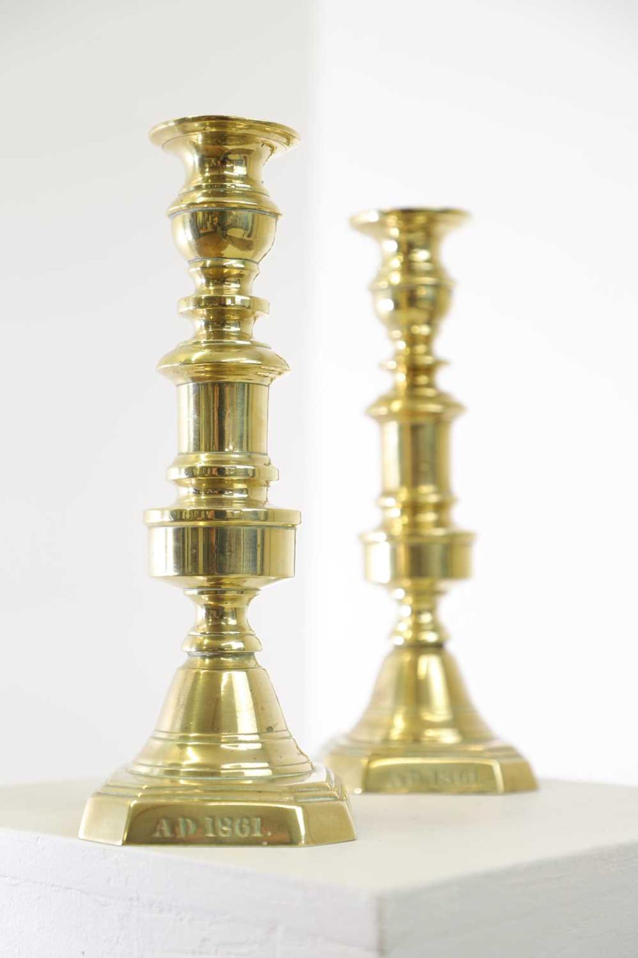 A pair of Victorian brass candlesticks, - Image 3 of 30