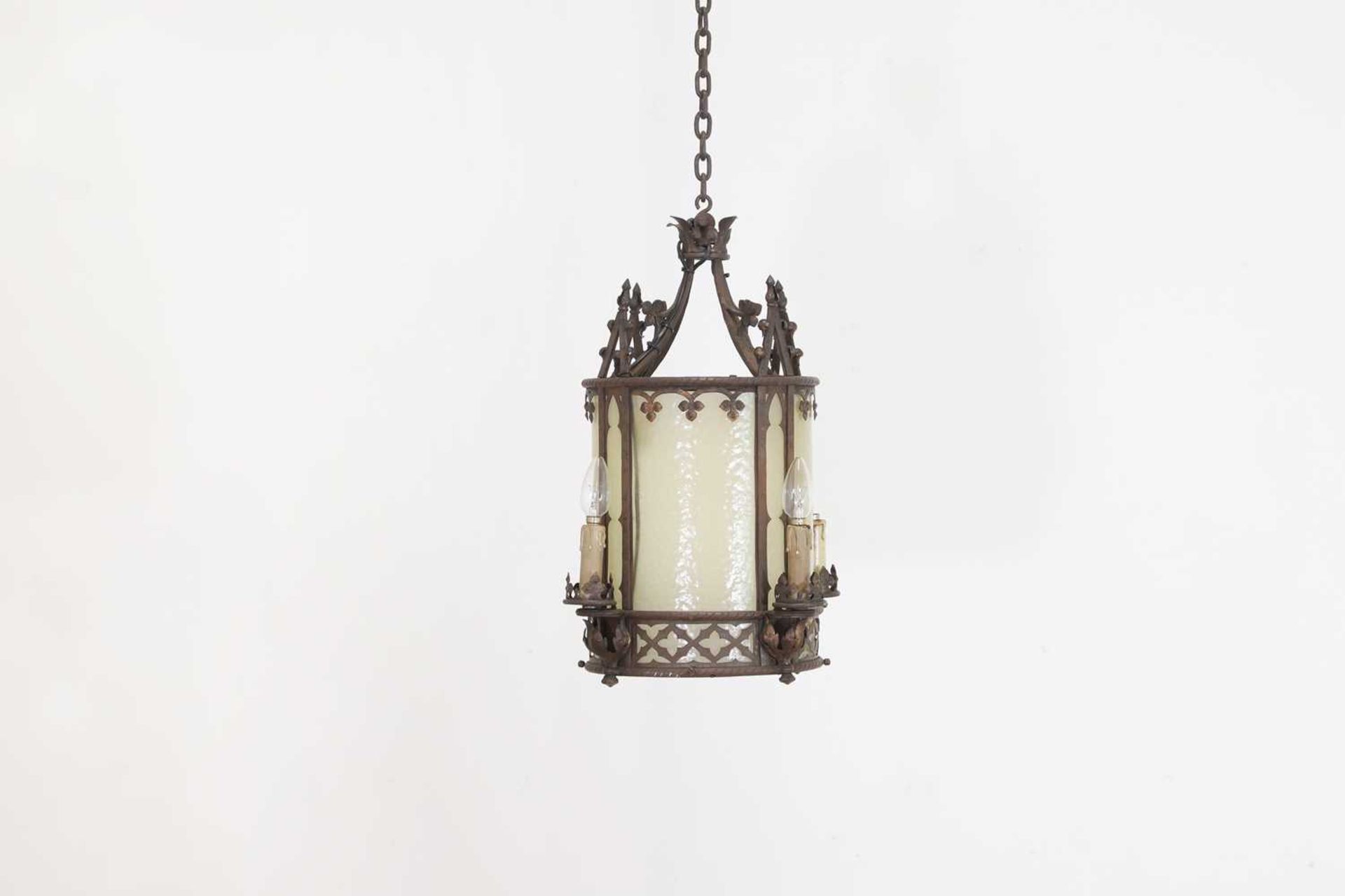 A Gothic wrought iron and glass lantern, - Image 2 of 4