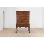 A George I walnut and marquetry chest on stand,