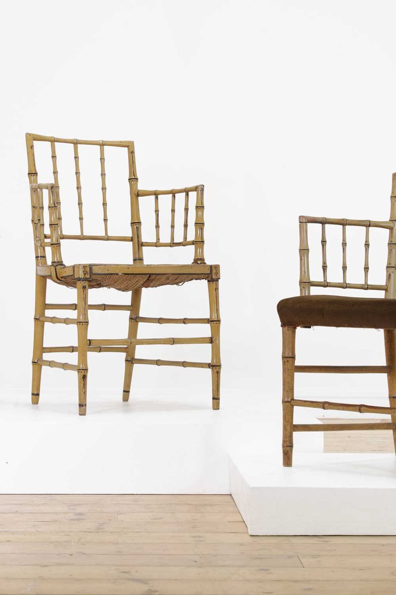 Two Regency faux bamboo painted open armchairs, - Image 3 of 27