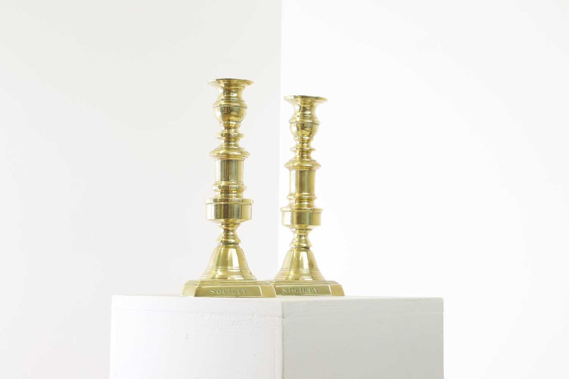 A pair of Victorian brass candlesticks, - Image 7 of 30