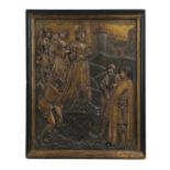 A large gilt and polychrome bas-relief panel,