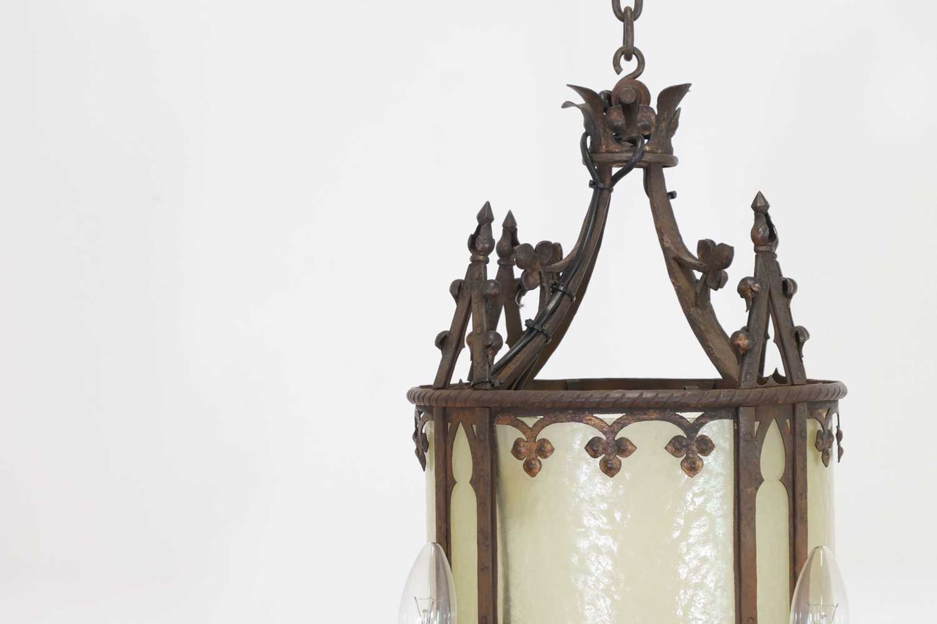 A Gothic wrought iron and glass lantern, - Image 4 of 4