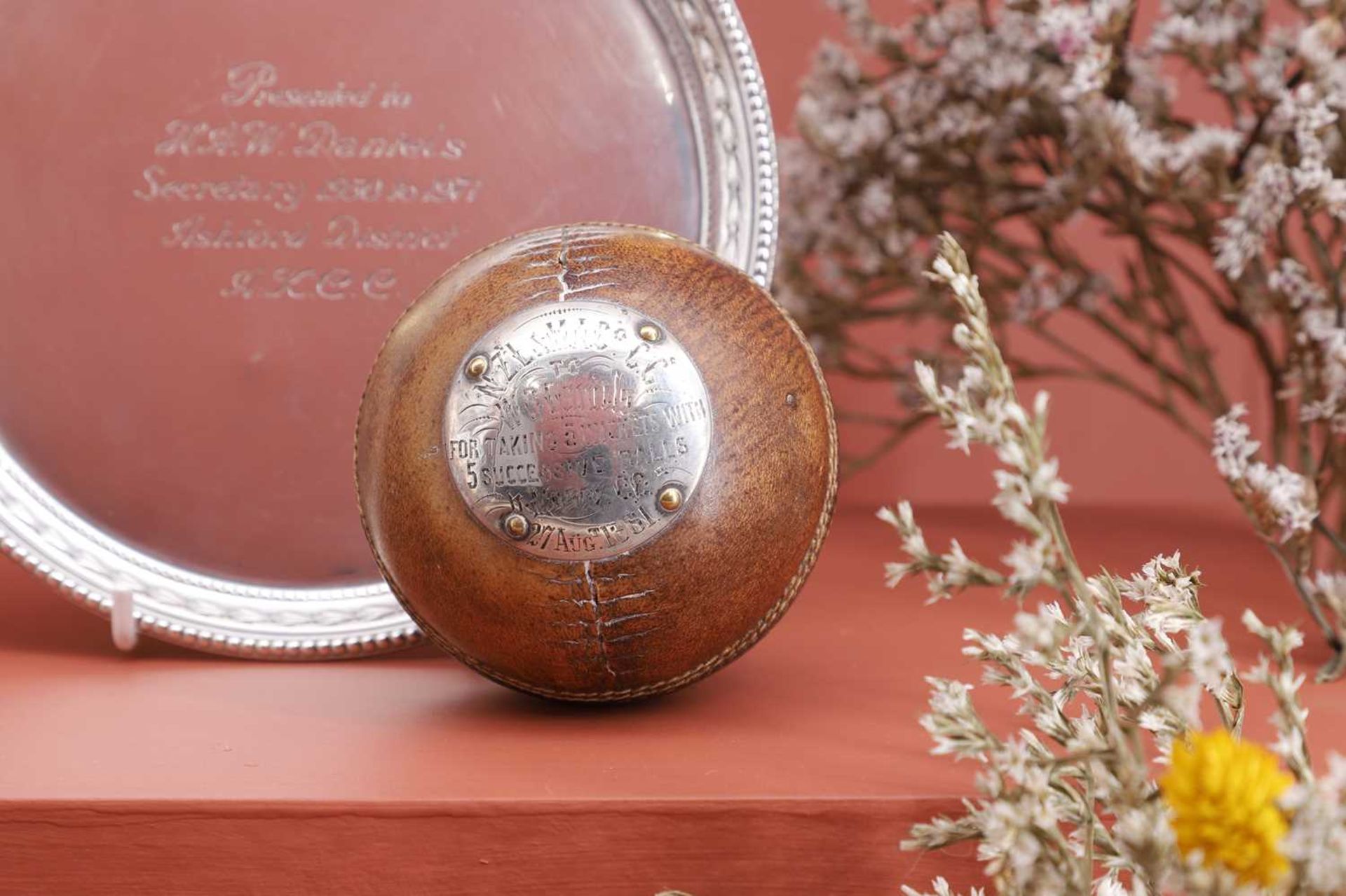 A Victorian silver-mounted cricket ball, - Image 3 of 7