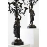 A pair of bronze figural candelabra after Charles Cumberworth,