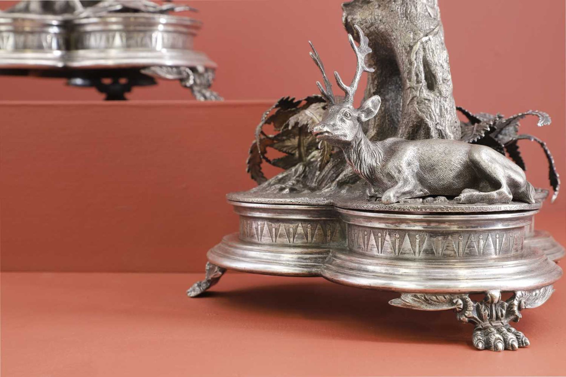 A Victorian three-piece silver-plated table garniture, - Image 18 of 30