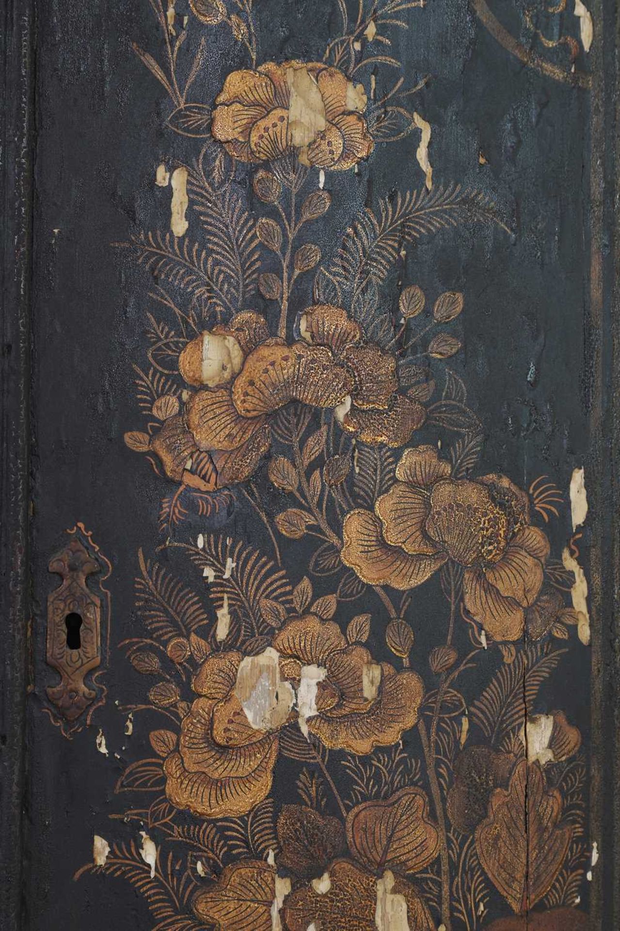 A Queen Anne-style black Japanned corner cupboard, - Image 8 of 9
