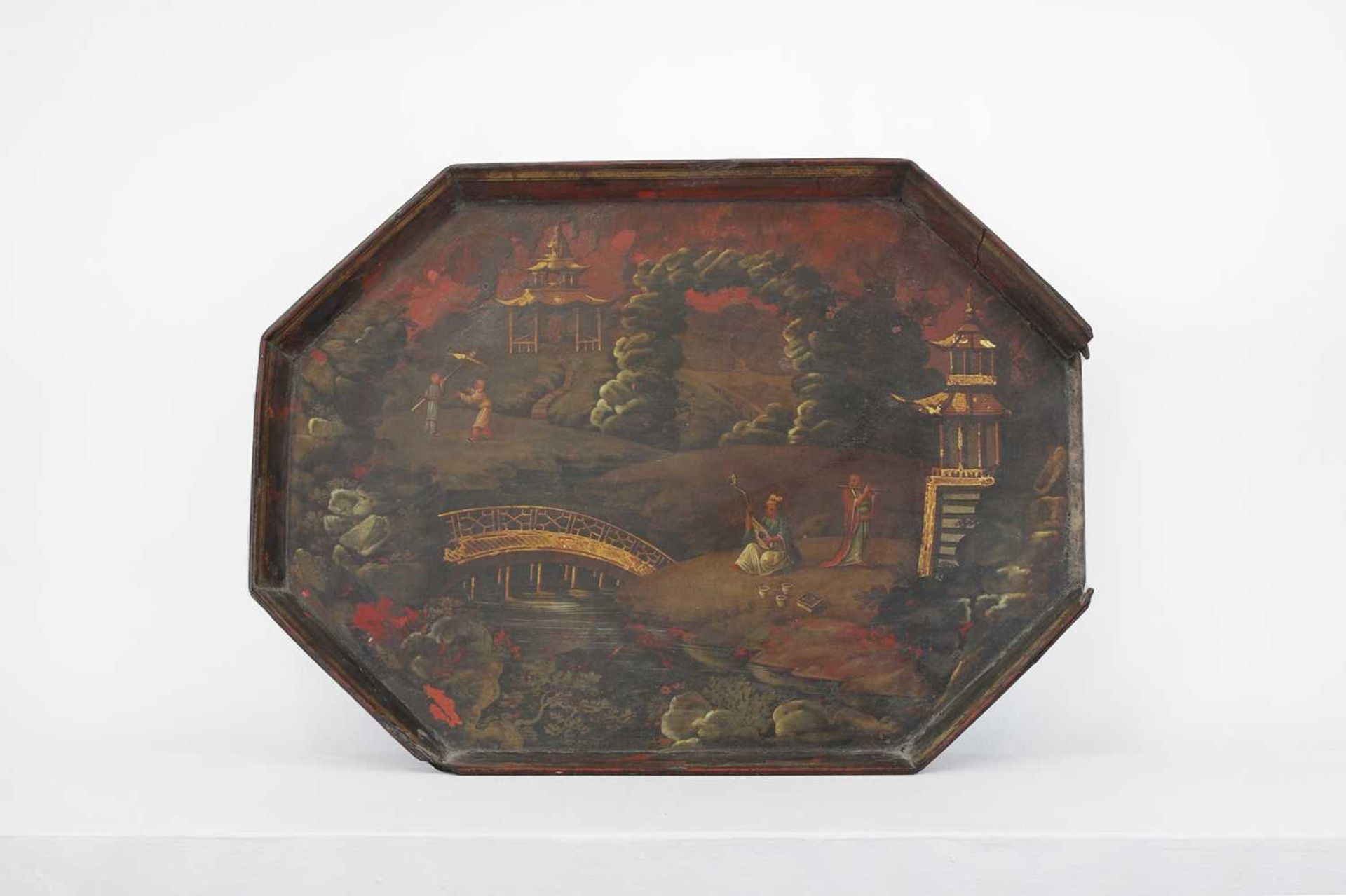 A Regency lacquered and parcel-gilt tray,