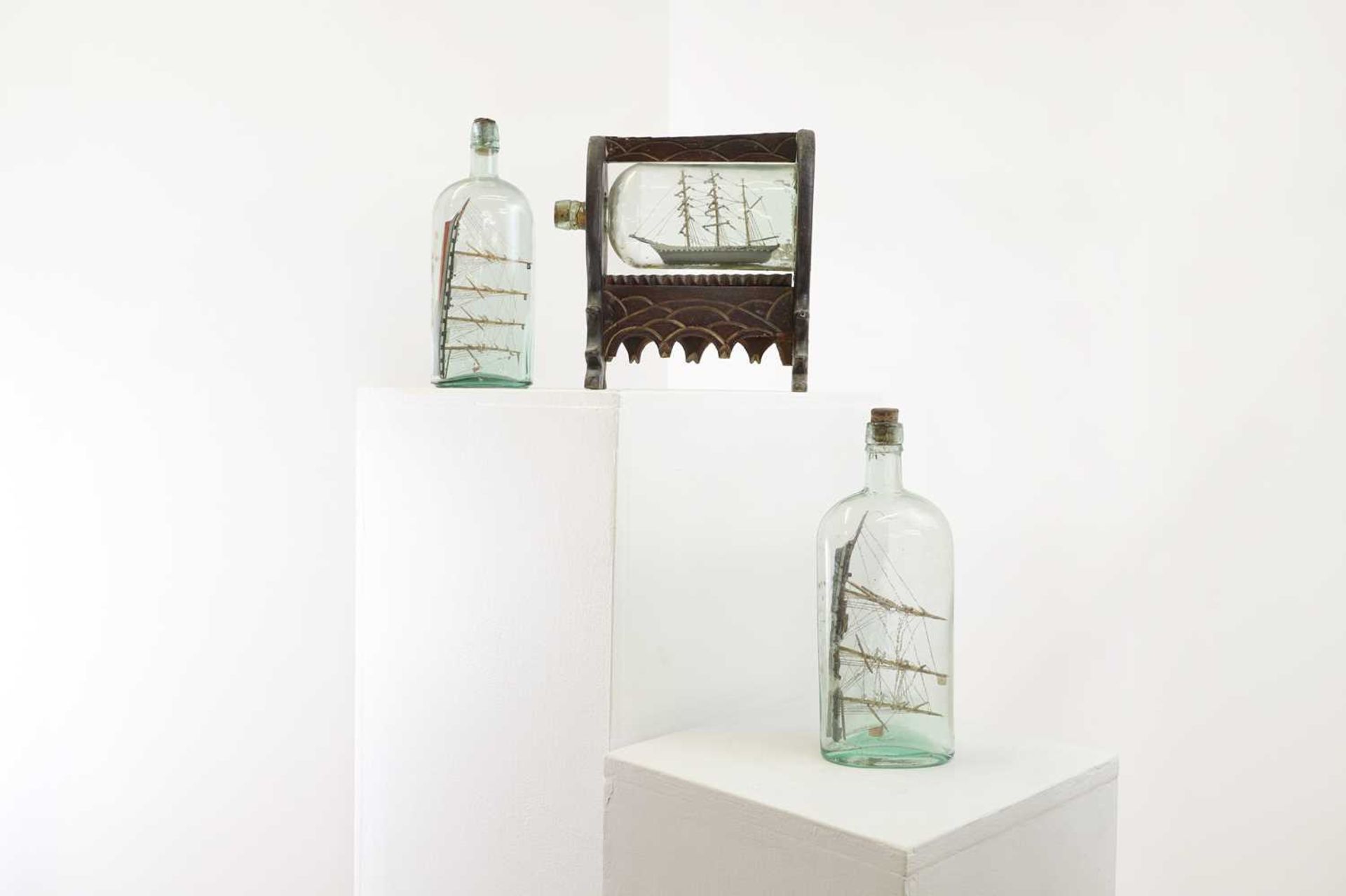 A group of three ships in bottles,