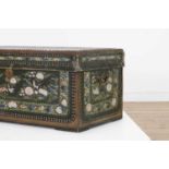 An export leather and camphor wood chest,