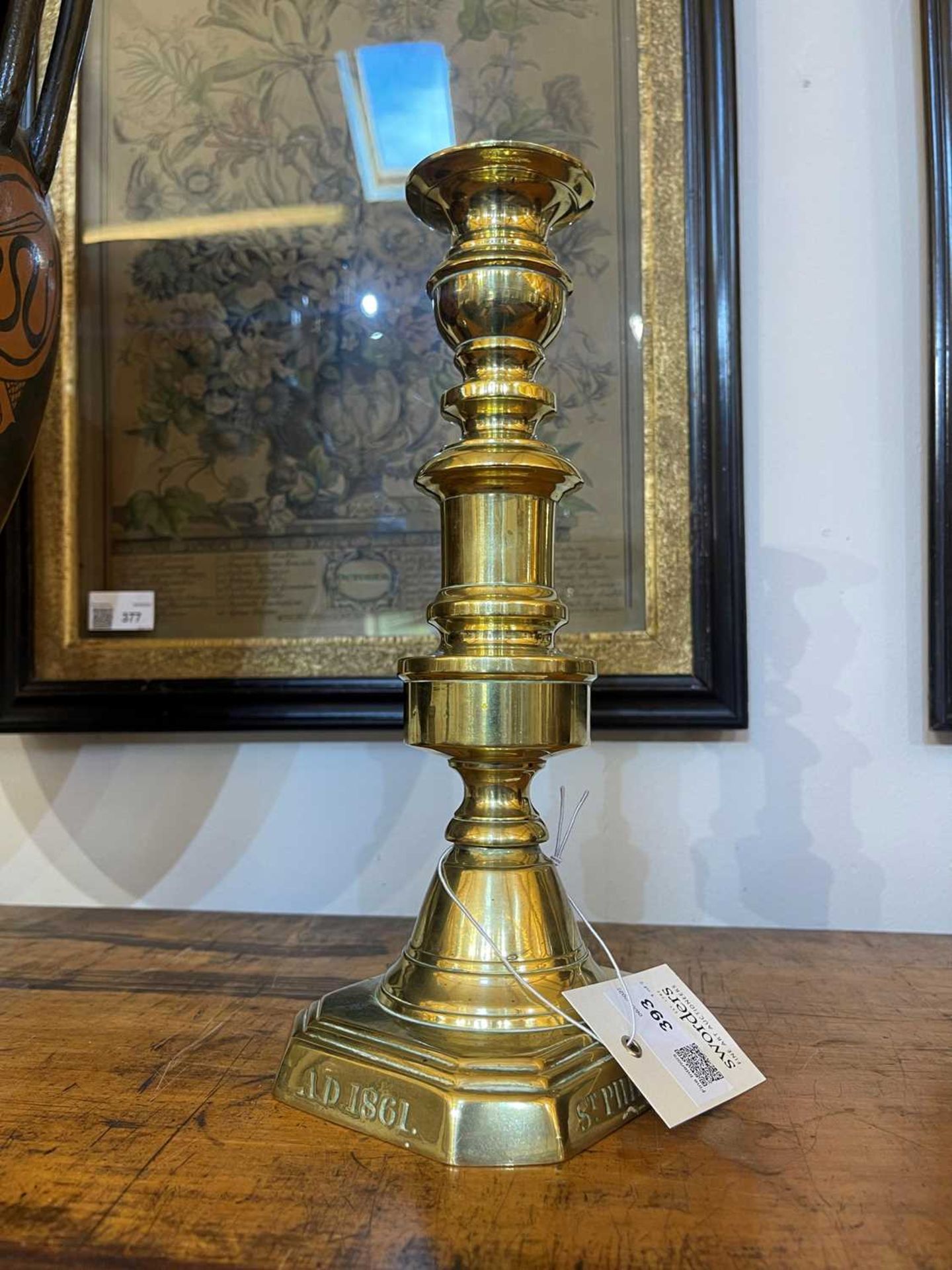 A pair of Victorian brass candlesticks, - Image 10 of 30