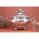 A large George IV silver tureen and cover,