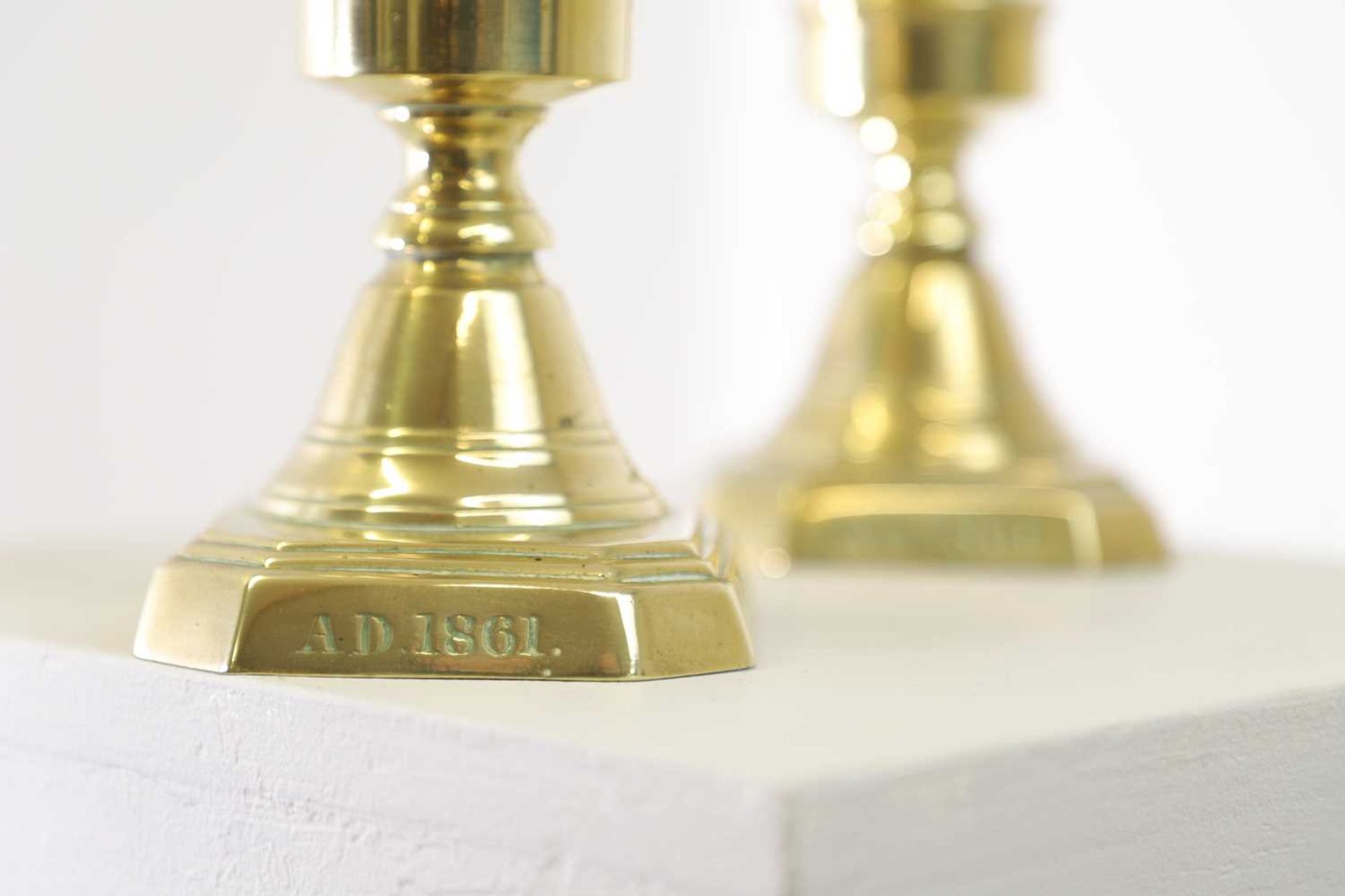A pair of Victorian brass candlesticks, - Image 2 of 30