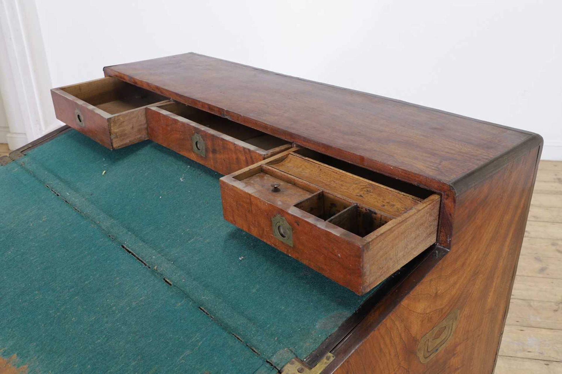 A camphor wood and brass campaign secretaire chest, - Image 7 of 24