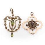 An Edwardian gold peridot and seed pearl pendant,