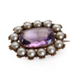 A Victorian amethyst and split pearl brooch,