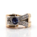 An odeonesque sapphire and diamond ring, c.1940,