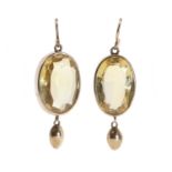 A pair of gold citrine drop earrings,