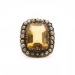 A Victorian gold citrine and split pearl cluster ring,