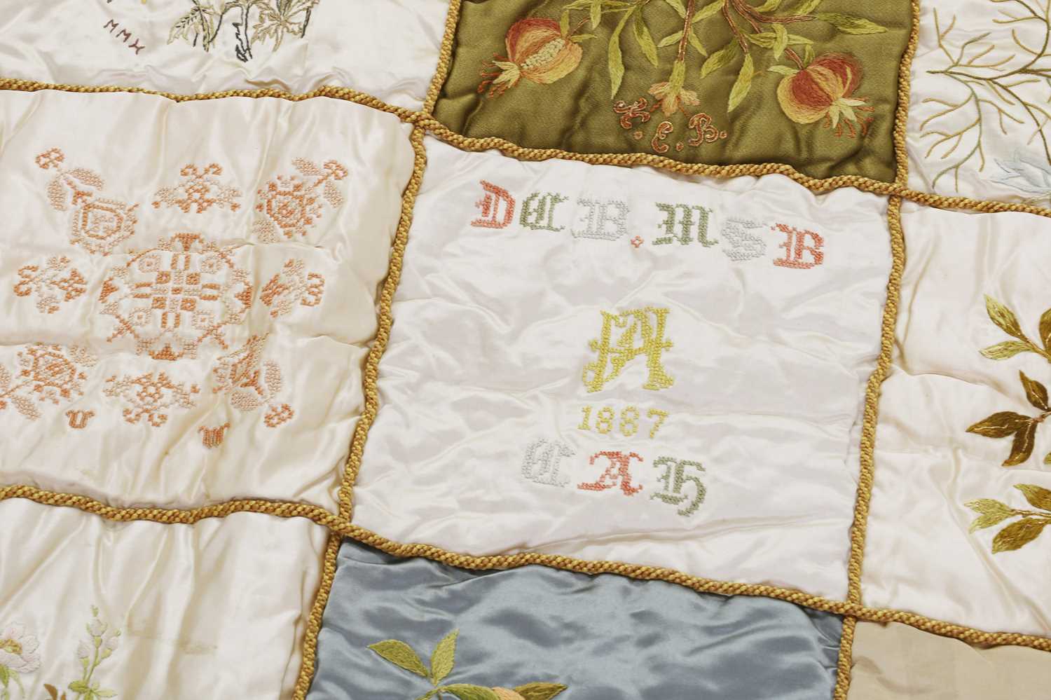 A Victorian hand-embroidered quilt, - Image 3 of 6