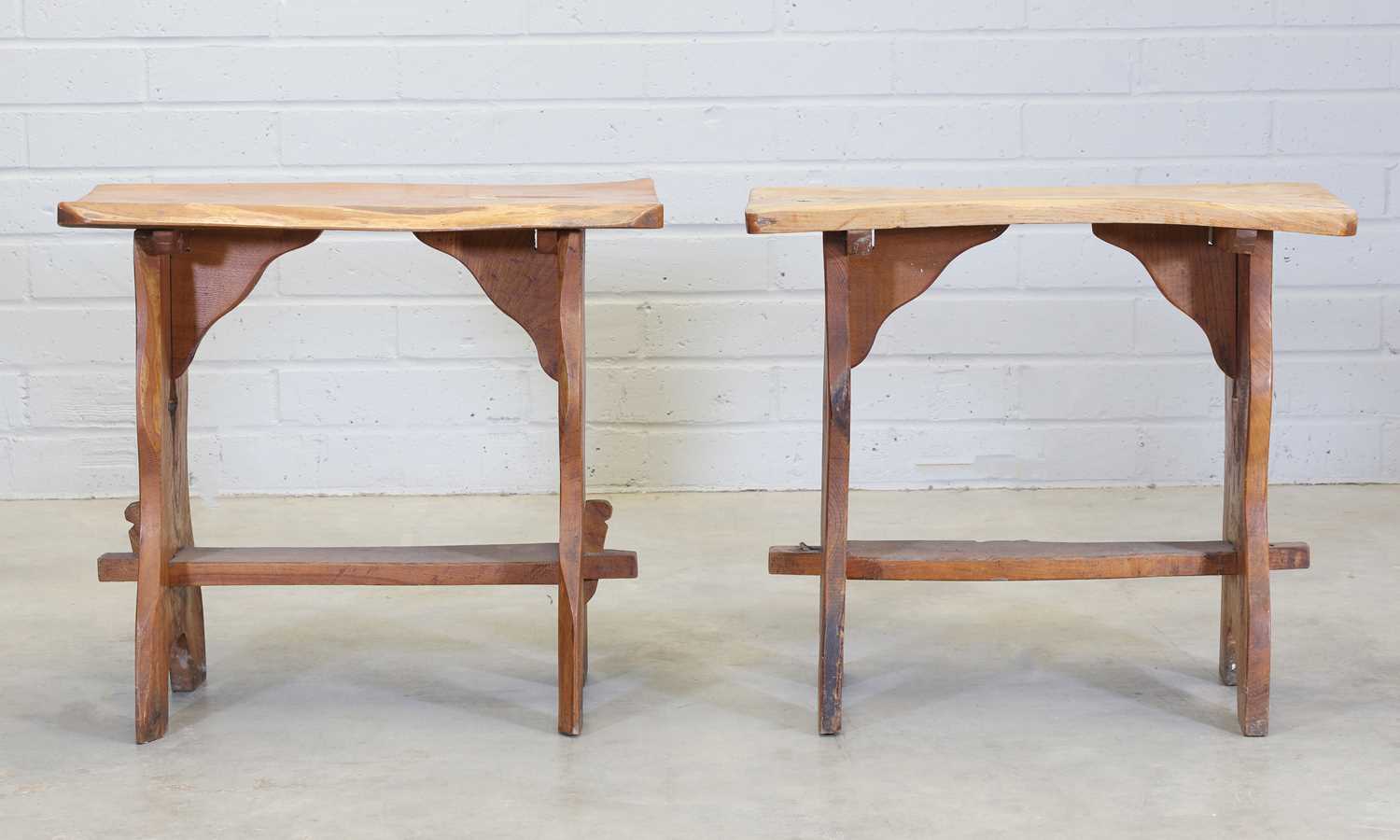 Two similar wood block side tables, - Image 2 of 2