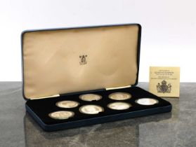 A seven coin silver proof crown collection of crowns,