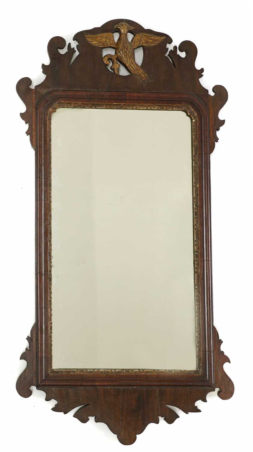 A George II style mahogany fretwork mirror,