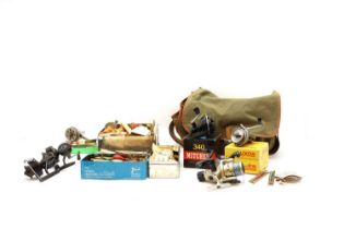 A collection of fishing equipment,