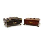 Two Moroccan leather bound sewing boxes,