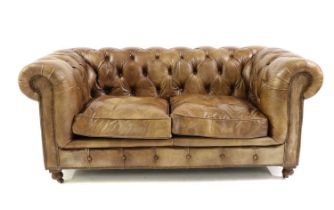 A Halo brown leather Chesterfield two-seater settee