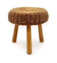 A beech and wicker stool,